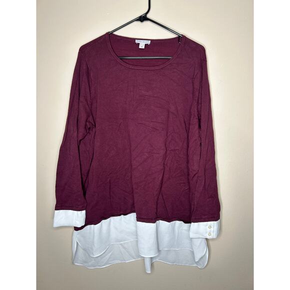 Women’s Size 2X Susan Graver Maroon Faux Layered Sweater Top Blouse - Picture 1 of 3